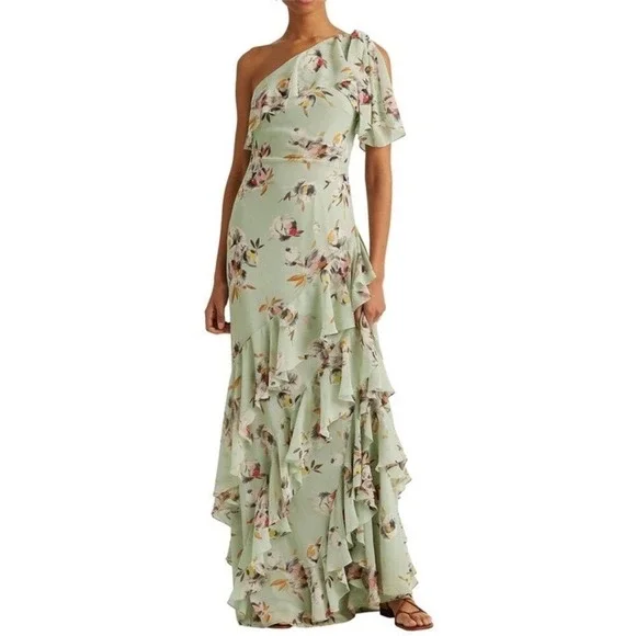 Lauren Ralph Lauren | Dresses | Lauren Ralph Lauren Floral Oneshoulder Maxi Dress  Gown Green Multi Size 8 | Poshmark